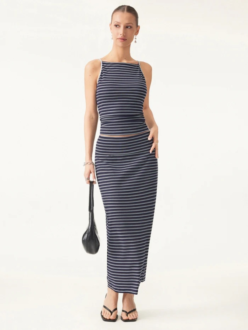 NWT OGL 2Pcs Set Striped Spaghetti Bra Top & Low Rise Striped Midi Skirt